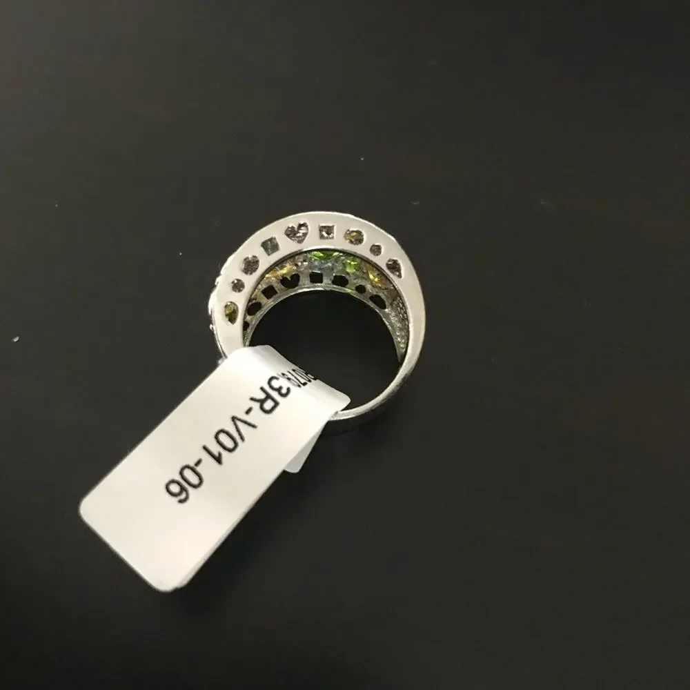 Cubic Zirconia CZ White Gold Rhodium Plated Silver Multi Gem Ring, Pendant Set - Picture 7 of 10